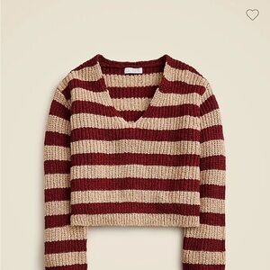 J. Crew V-Neck Sweater - Burgundy and Beige Stripes